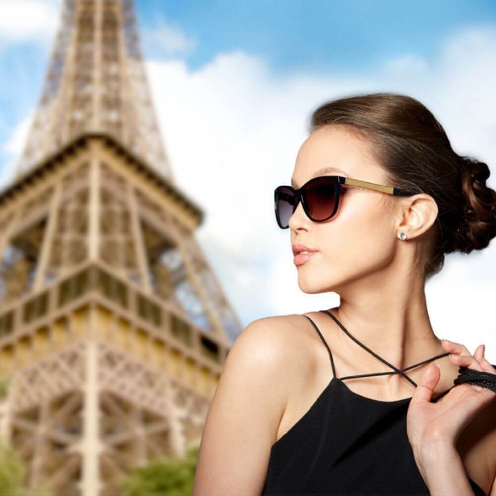 WHY IS FRENCH FASHION CONSIDERED ONE OF THE BEST IN THE WORLD? A woman wears black sun glasses very chic inparis