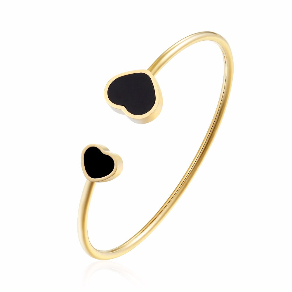 Love Heart Slim Gold Bangle- BELLEDESOIREE
