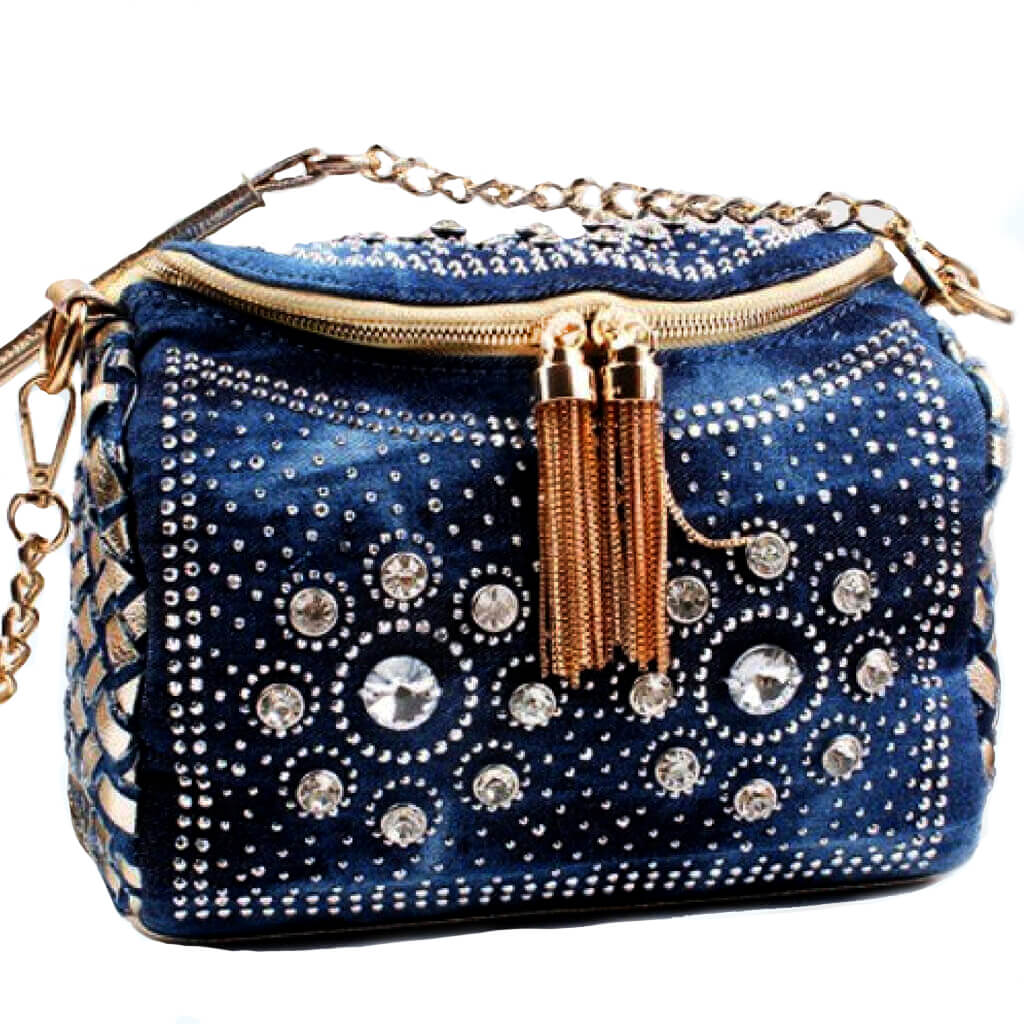 Chic Denim bag with rhinestones: - - belle de soiree
