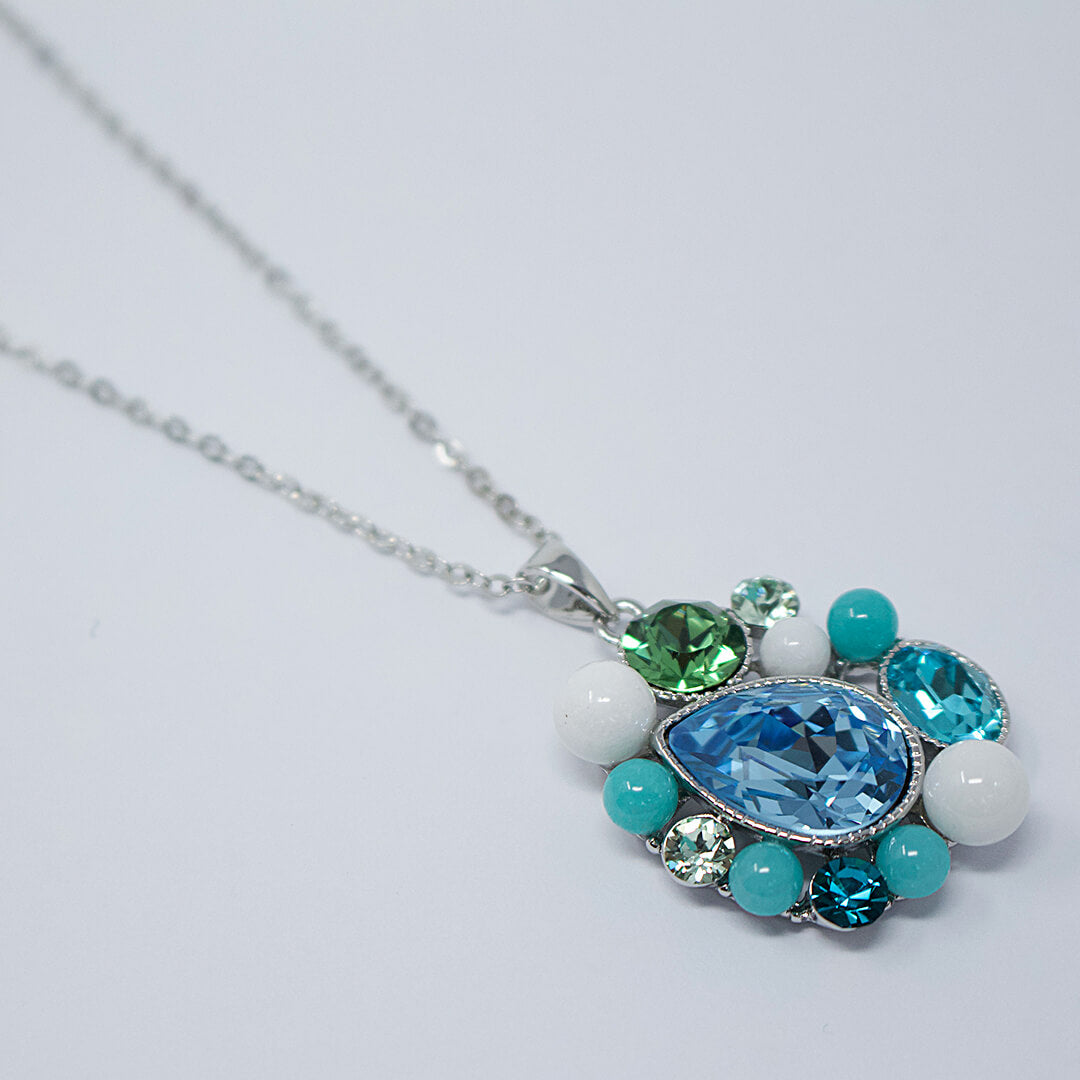 Crystal Blue Pendant Necklace- BELLE DE SOIREE