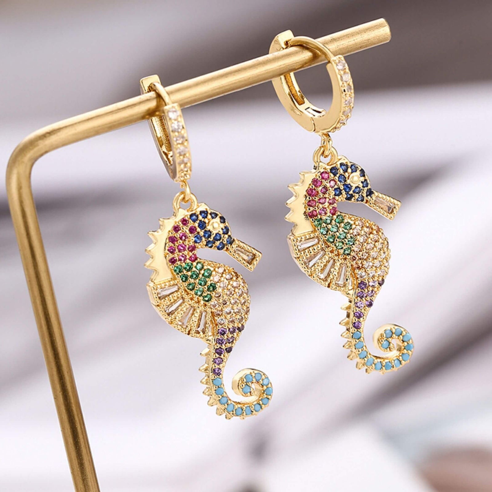 Colourful Gold Zircon Drop earrings - Belledesoiree Seaside