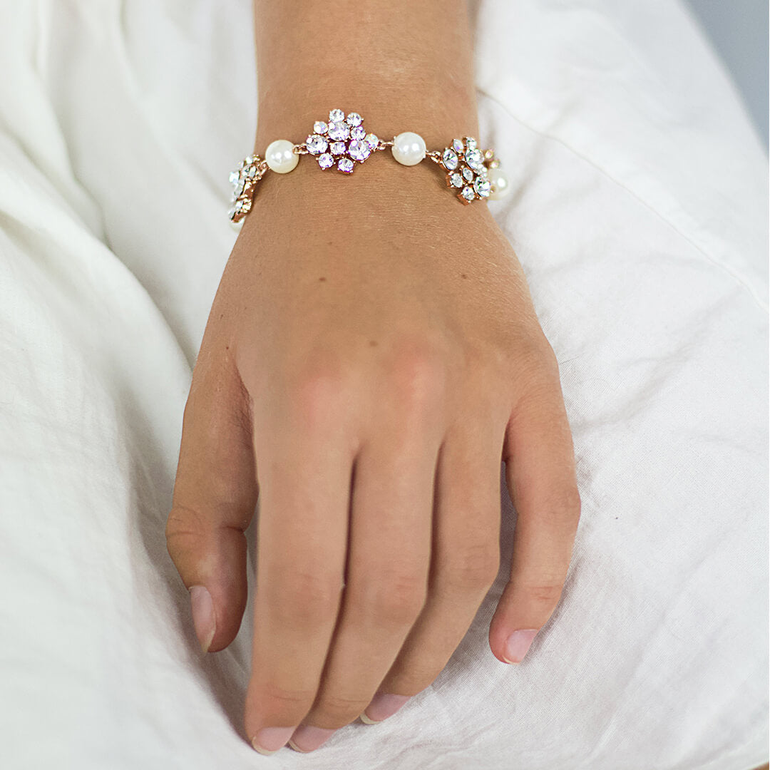 Crystal Pearl Rose Gold Bracelet-BELLEDESOIREE