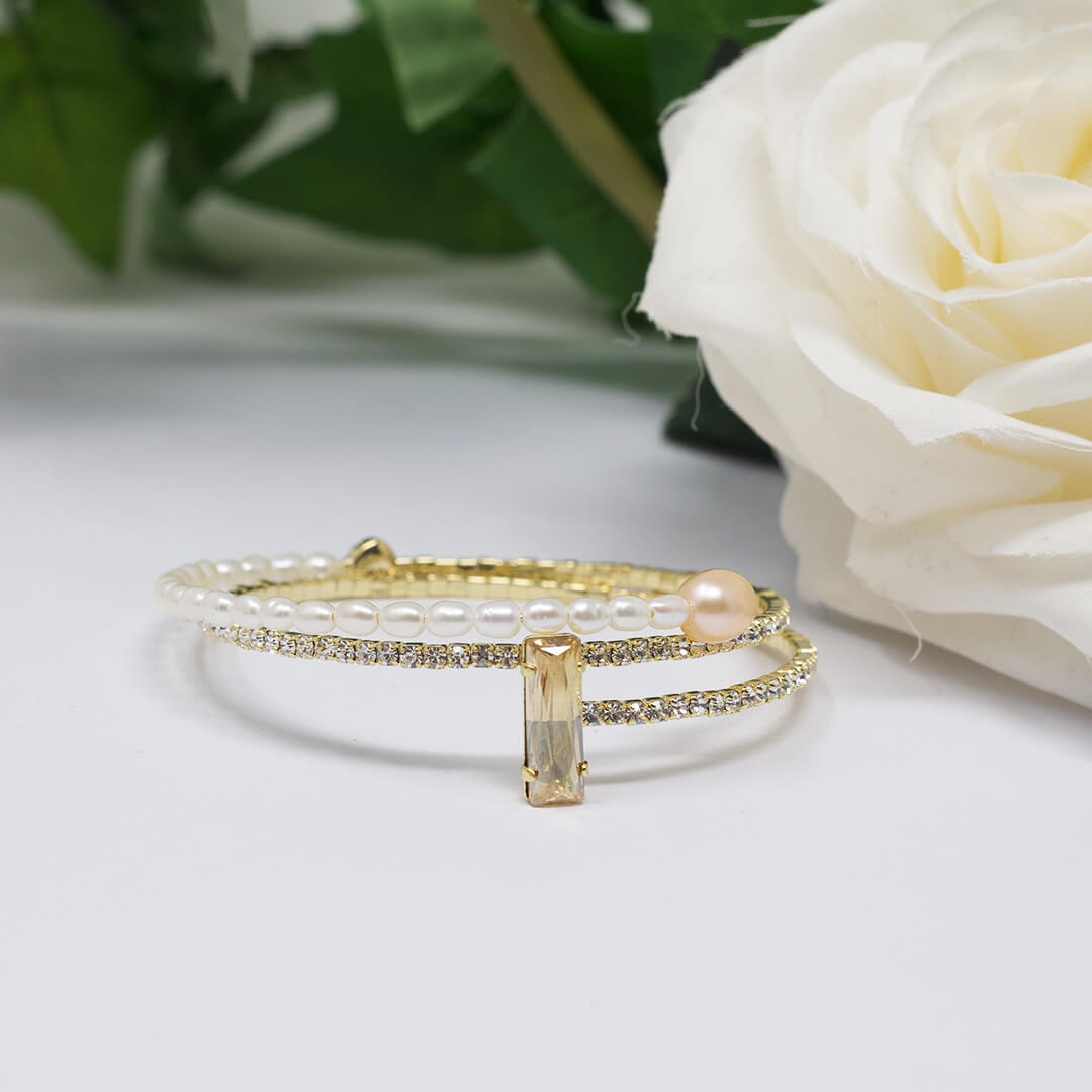 Gold plated Pearl Bangle Riviera- BELLE DE SOIREE Riviera bracelet