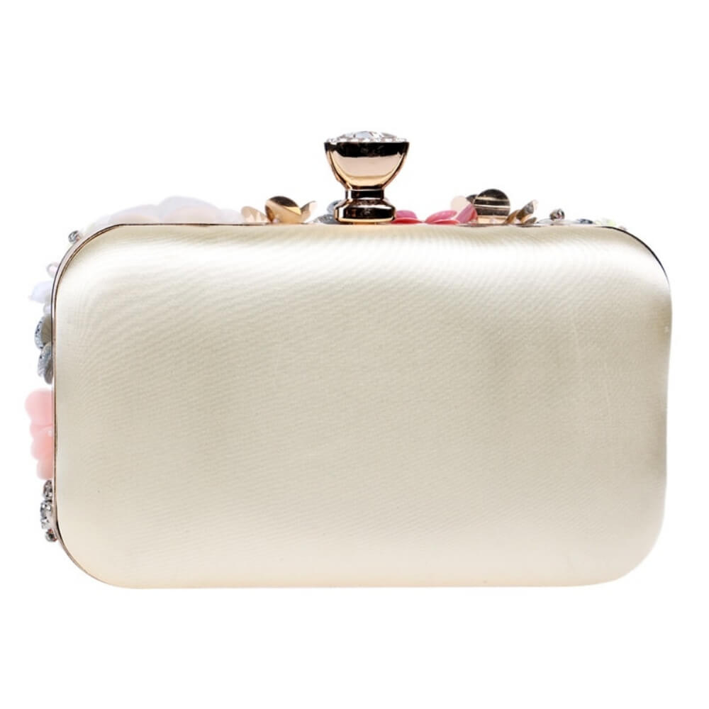 Satin Rhinestones Bag Iris shown with a satin gold back - belledesoiree.com