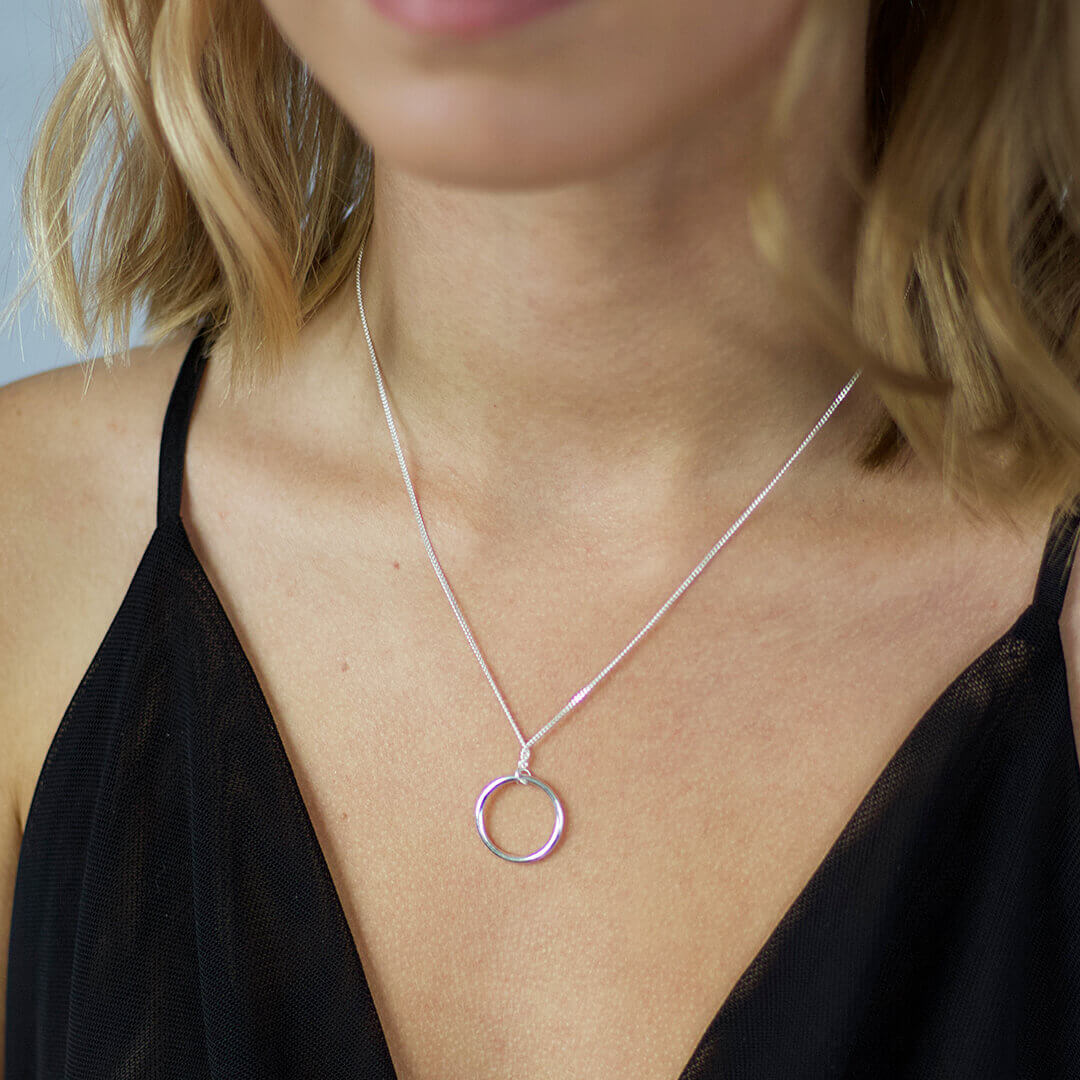 Sterling Silver Round Pendant Necklace Jemima