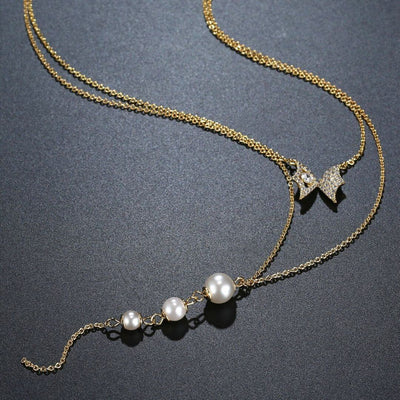 Double Layered Chain Pearl Necklace Paxi
