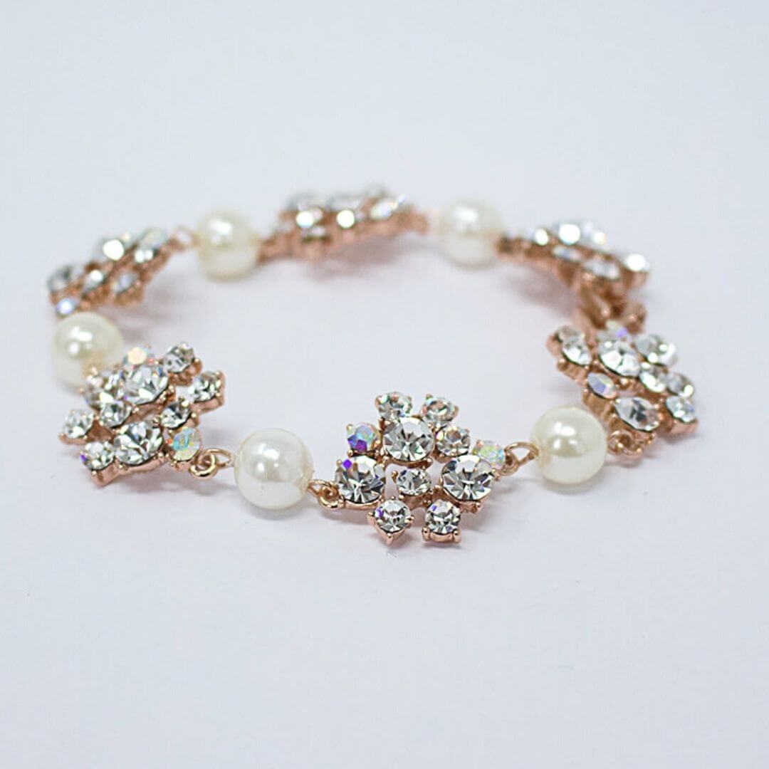 Crystal Pearl Rose Gold Bracelet-BELLEDESOIREE