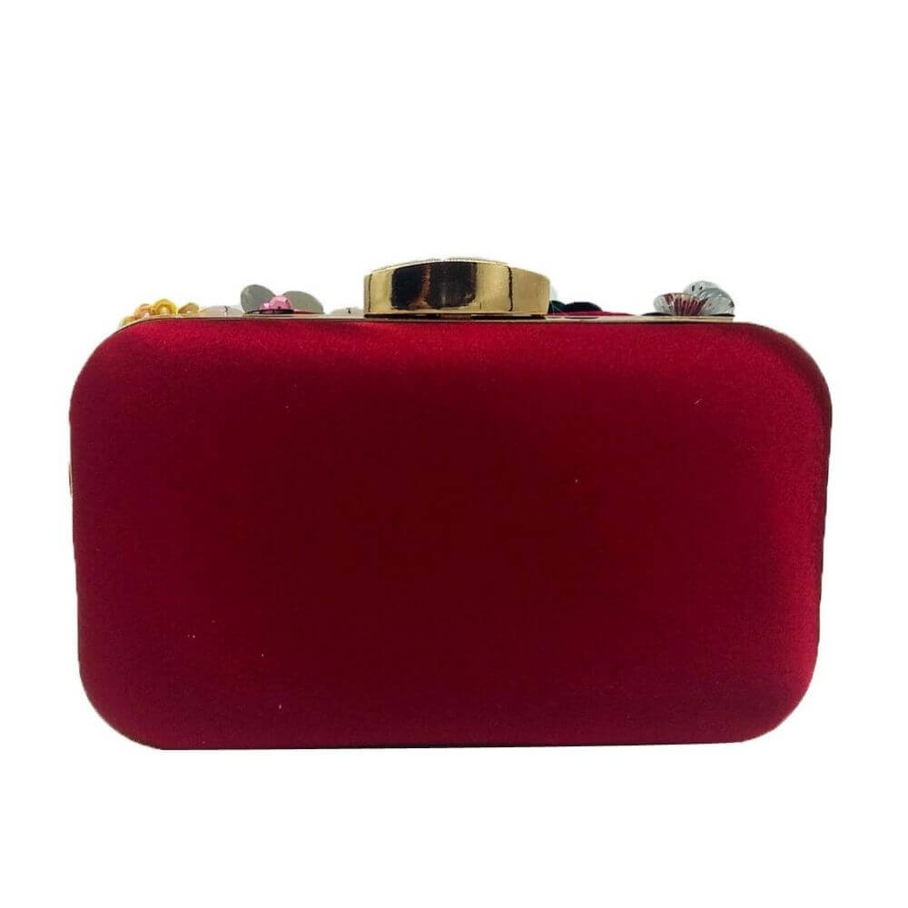 Flower Evening Crystal Clutch Tania showing a burgundy back- belledesoiree.com