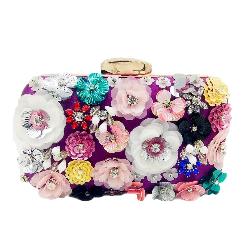 Flower Evening Crystal purple Clutch Tania - belledesoiree.com
