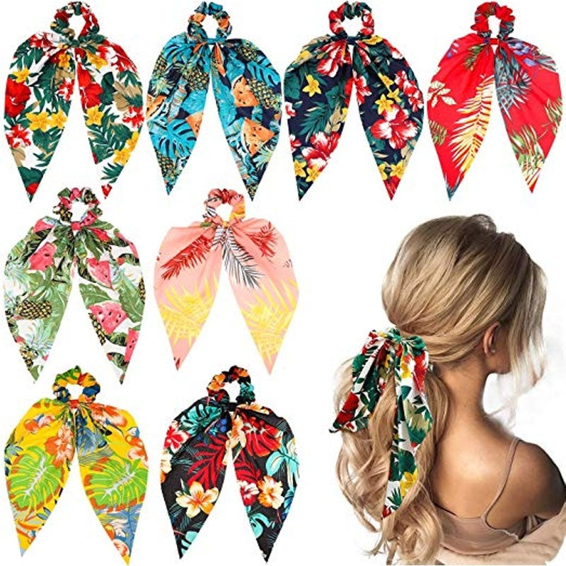 Colorful Ponytail Scarf Flower Hair Band