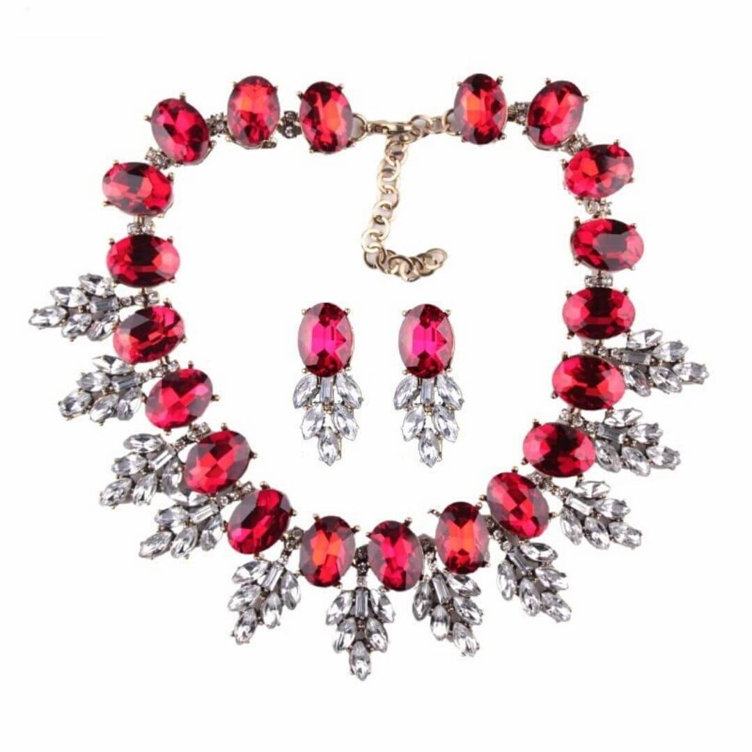 Blue and Red Rhinestone Statement Jewellery Set Helena red