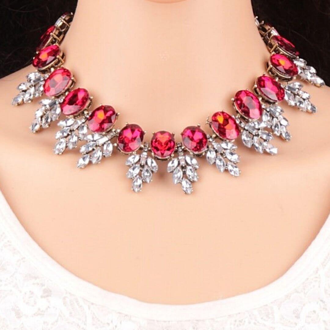Blue and Red Rhinestone Statement Jewellery Set Helena