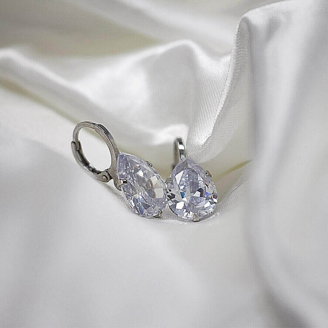 Clear earrings with zirconia crystal genuine silver earrings