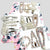 Collection of pearl and rhinestone hair accessories on floral-patterned paper