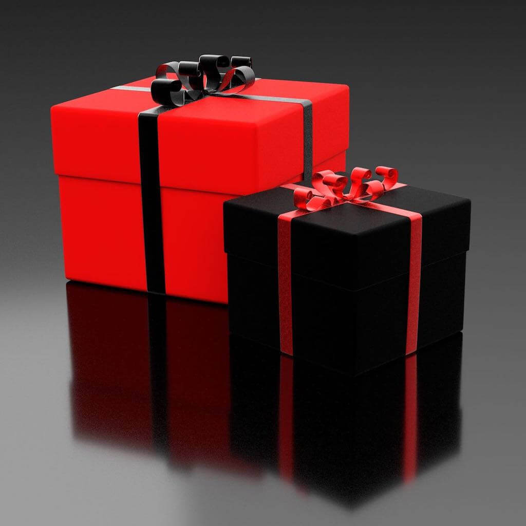 red and black gift boxes