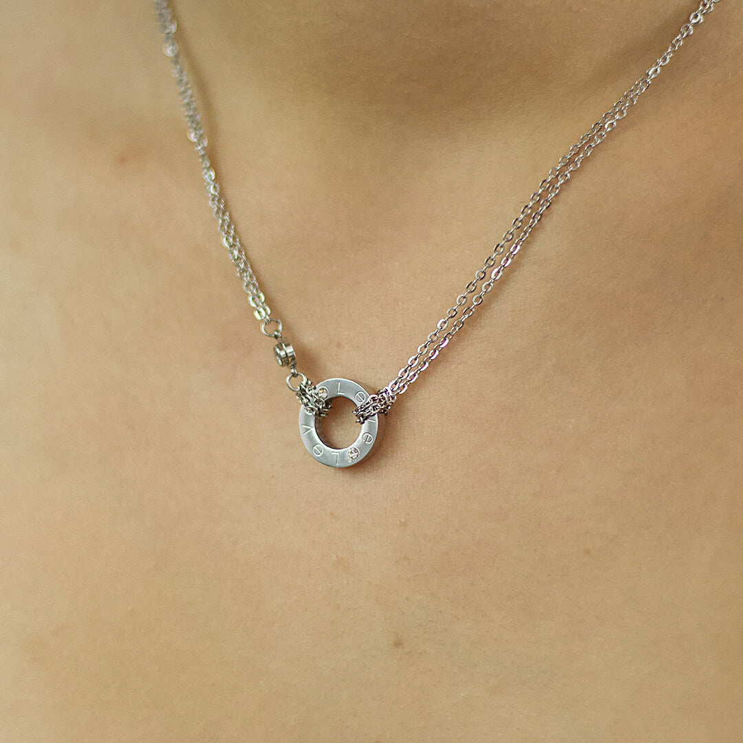 18K Gold Plated- The Love Necklace shown on a model- BELLEDESOIREE
