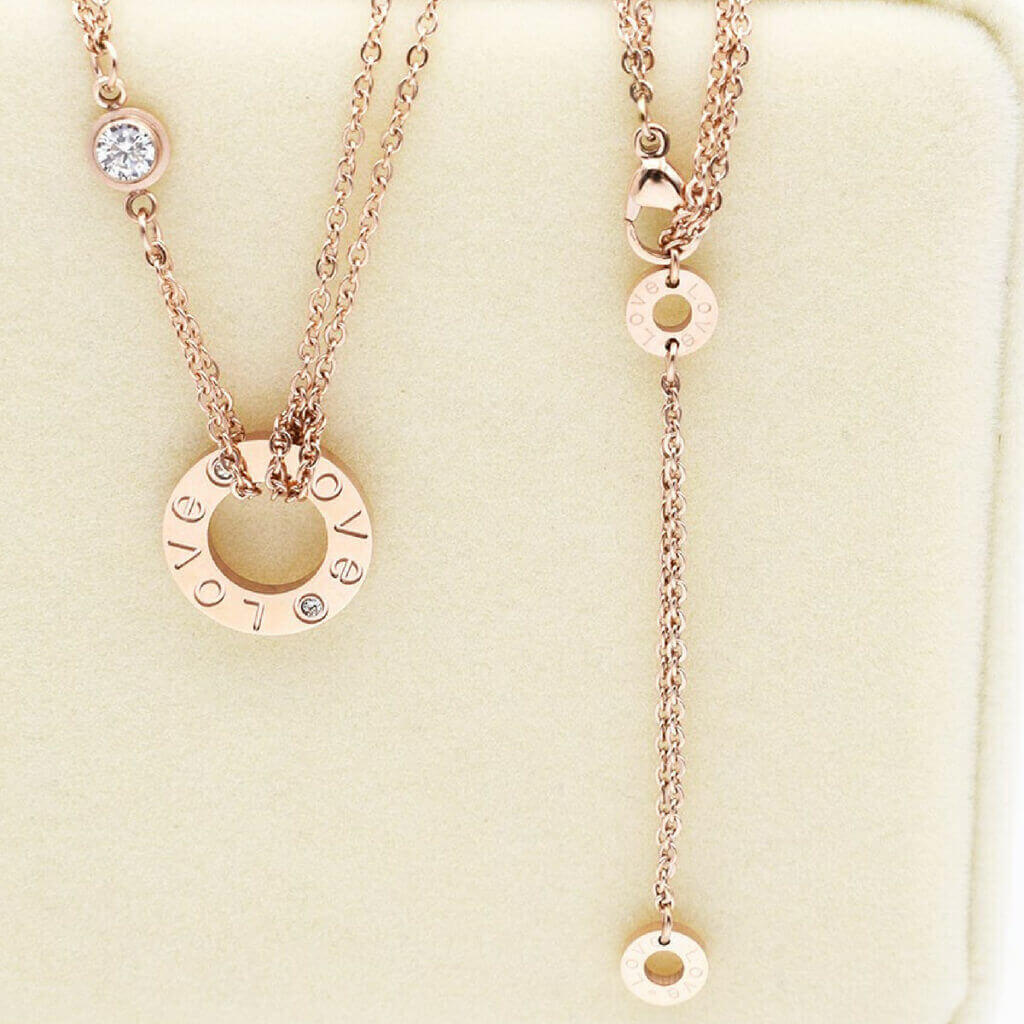 18K Gold Plated- "The rose gold-Love" Necklace-belledesoiree.com