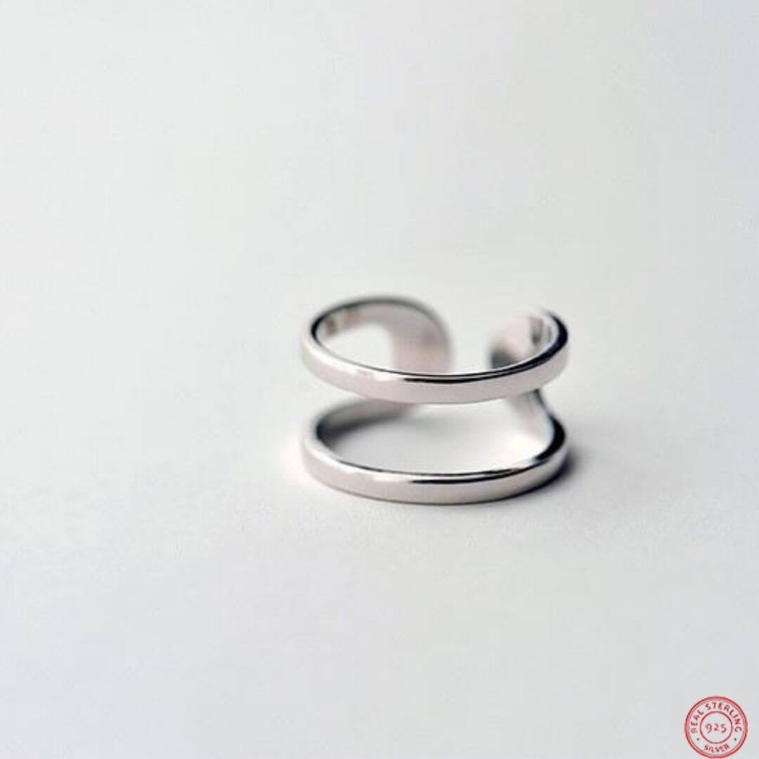  925 Silver Double Ring presented on a grey backGround-BELLE DE SOIREE SIVER RING