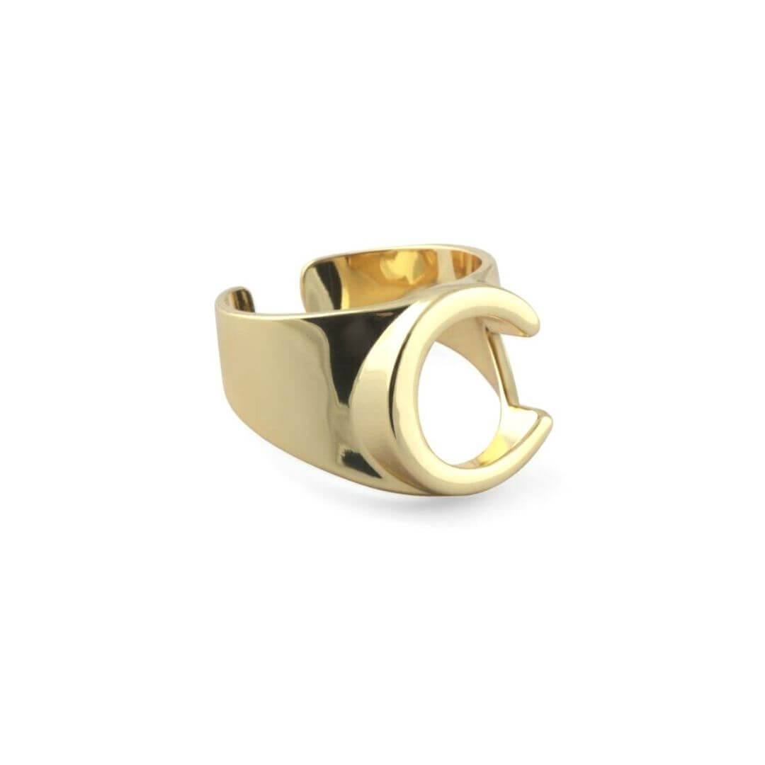 Gold Color Letter Adjustable Ring C-belledesoiree