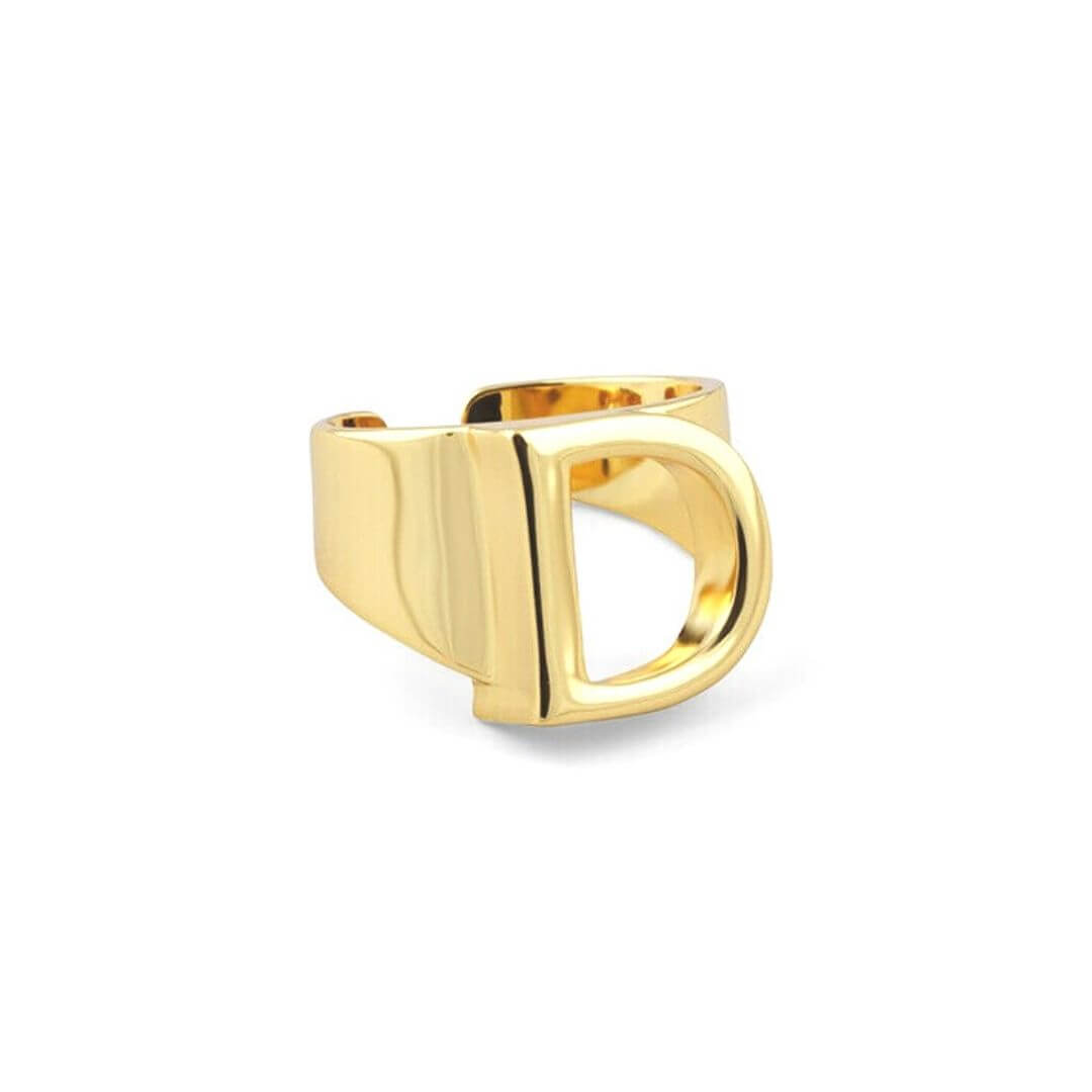 Gold Color Letter Adjustable Ring D-belledesoiree