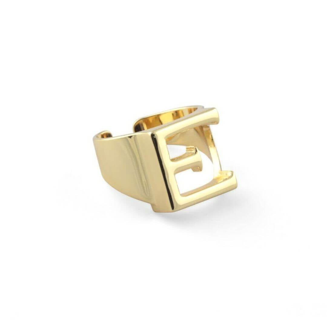 Gold Color Letter Adjustable Ring E-belledesoiree