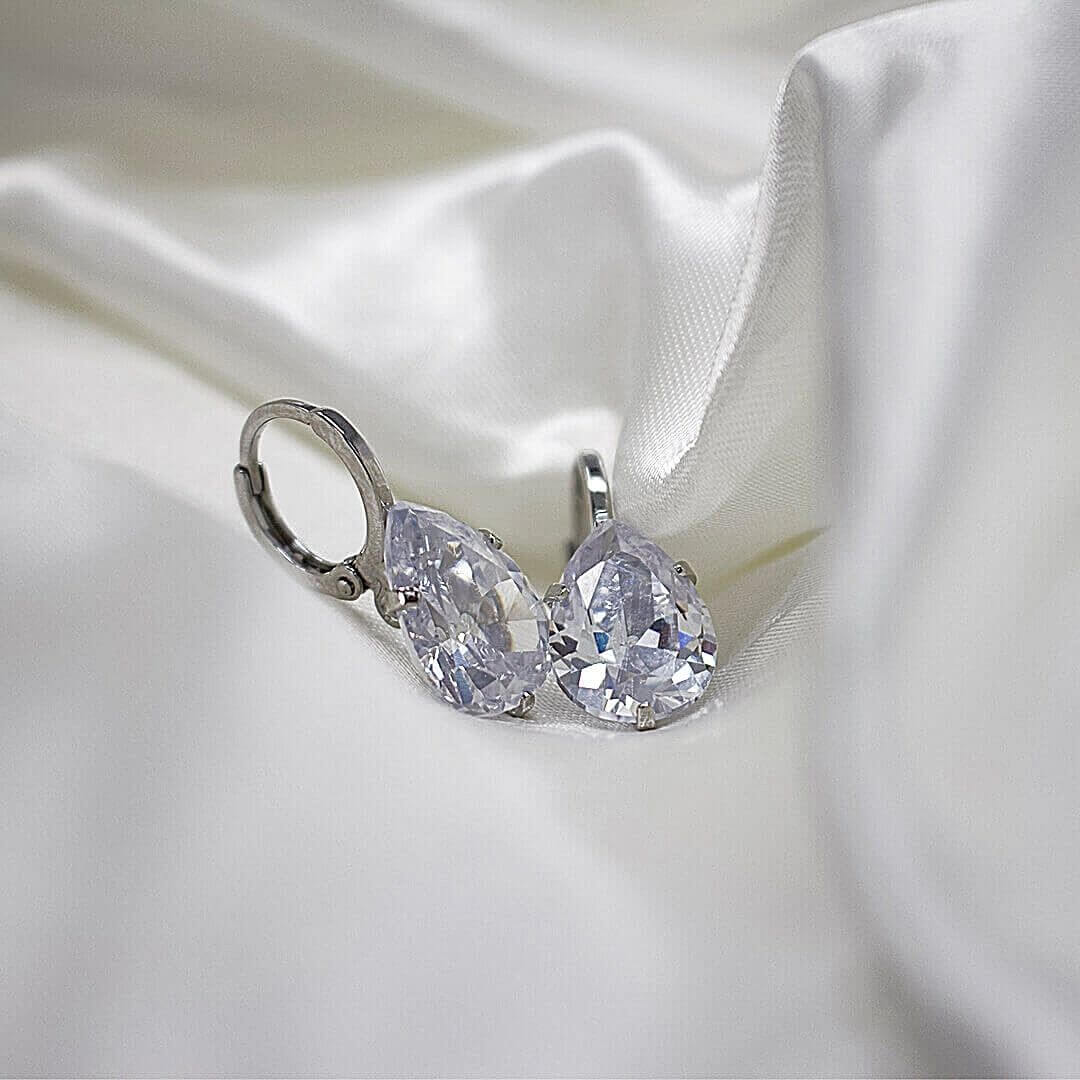  Clear White Cubic Zirconia Earrings-Belle de Soiree Andrea  