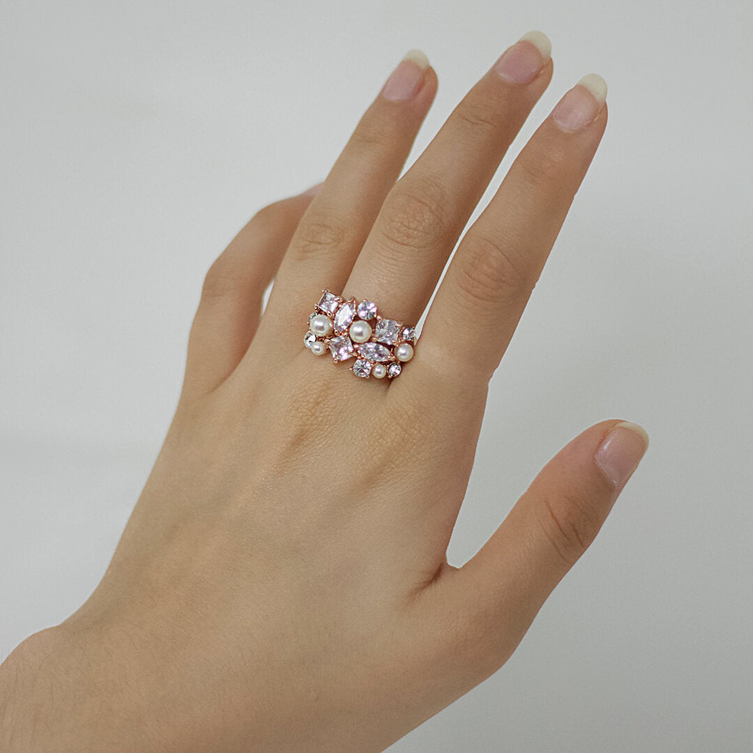 Arabella Rose Gold Cubic Zirconia Ring-belledesoiree