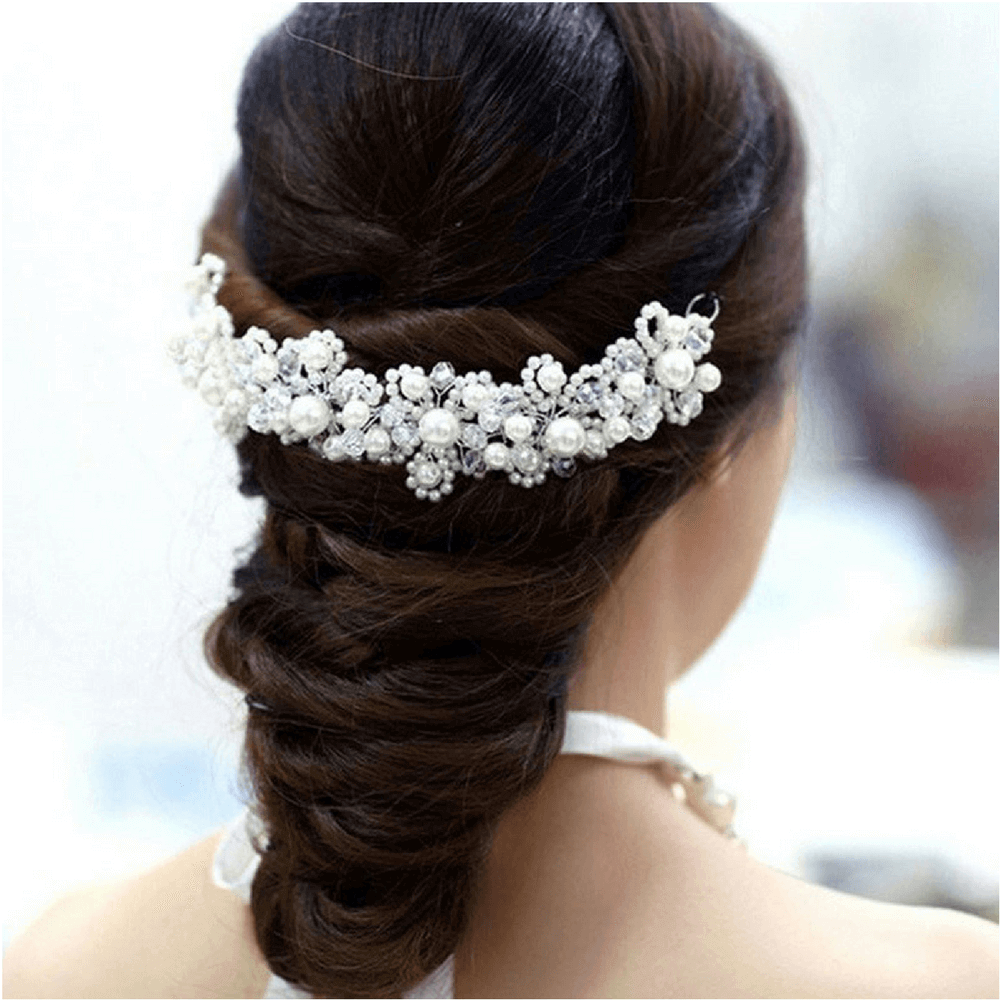 These special pearl hairpins or crystal hairpiece are beautiful and ideal for a big occasion like a wedding for the bride to decorate her hair. Belledesoiree.com