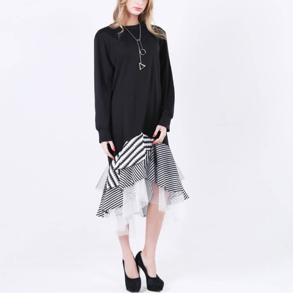 Patricia Casual Chick Mesh Black &amp;amp; White Dress -  - belledesoiree.com