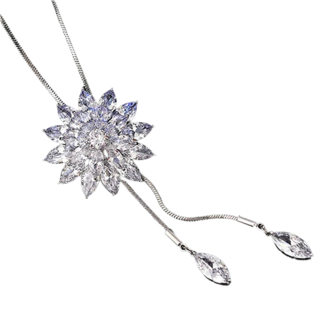 Water Drop Crystal Clear Long Necklace Louisa- belledesoiree.com