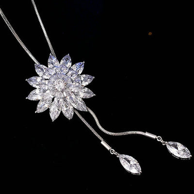 Water Drop Crystal Clear Long Necklace Louisa- belledesoiree.com