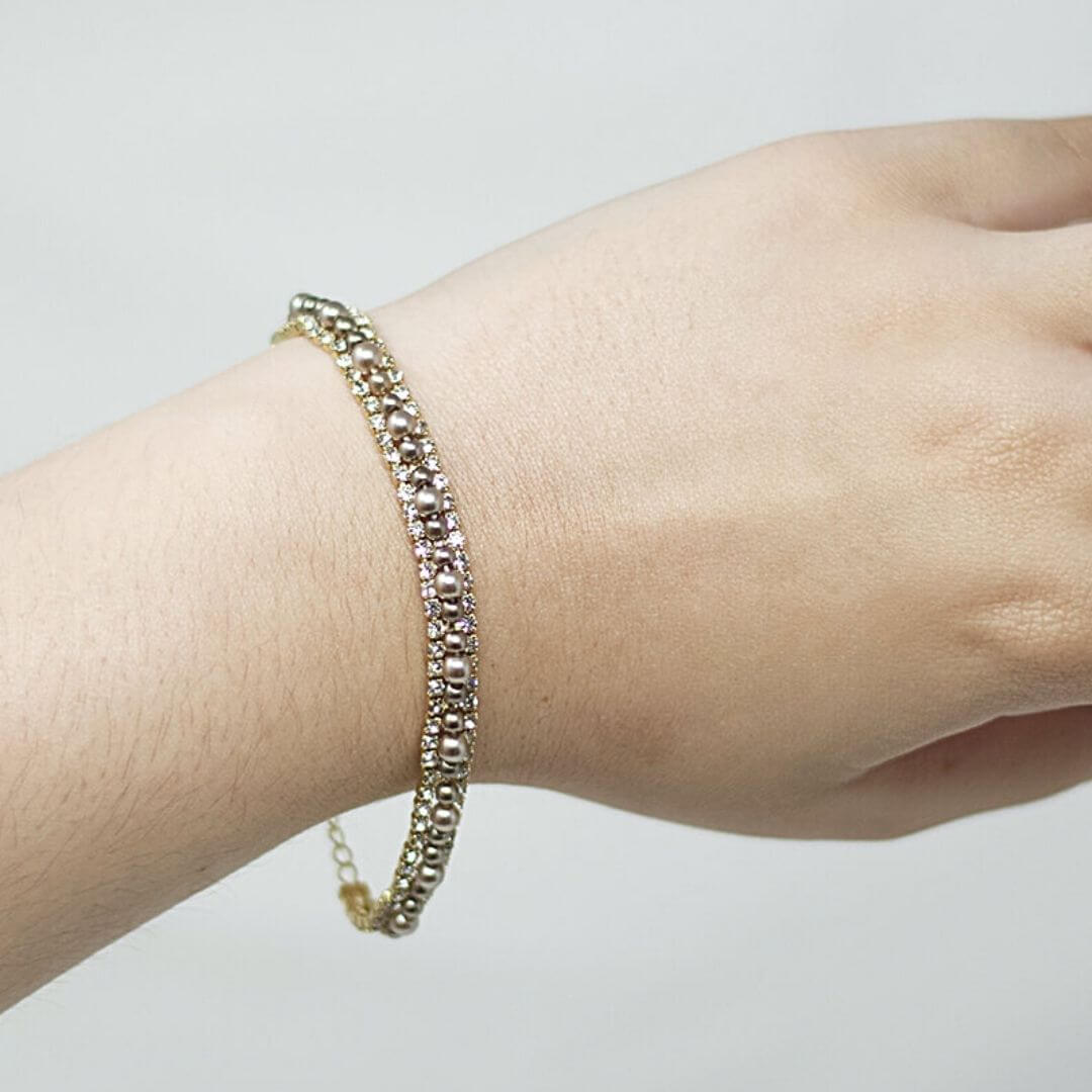 Two Colour Beaded Bracelet shown on a model- BELLEDESOIREE