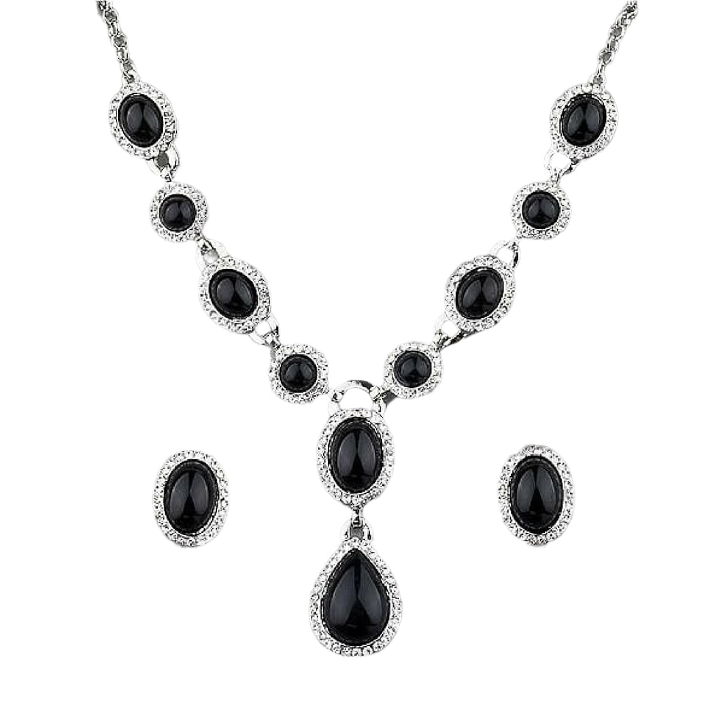 Black Silver Jewellery Set Marie Antoinette     - belledesoiree.com