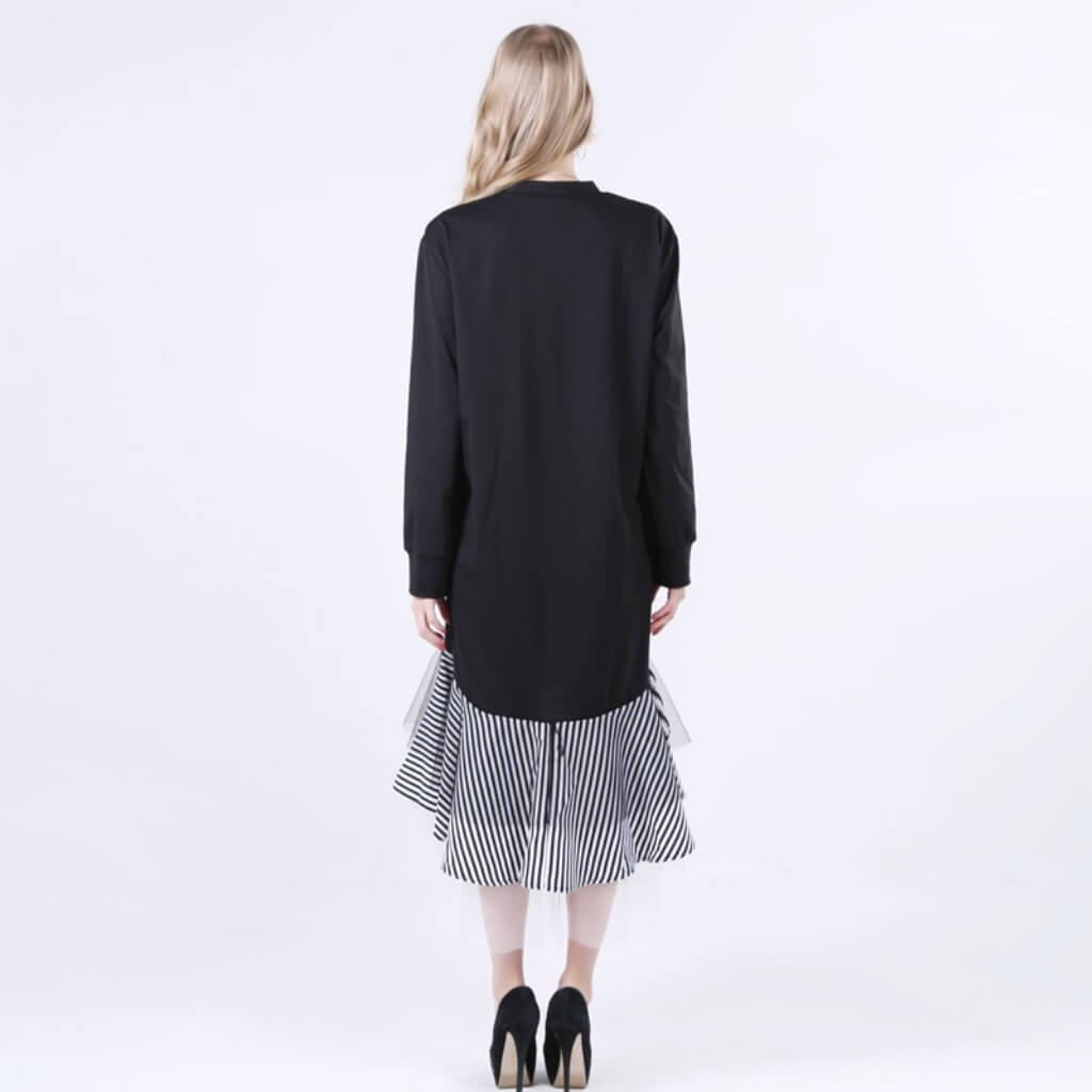  Chic Mesh Black & White Dress worn with black shoes  - belle de soiree