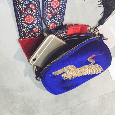 Blue Velvet Embroidered Tassel Bag Michelle