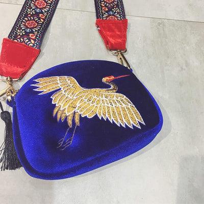 Blue Velvet Embroidered Tassel Bag Michelle
