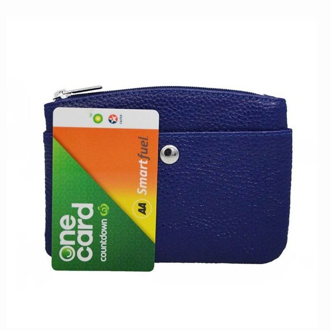 Blue Genuine Leather Purse showing you can insert a credit card . BELLEDESOIREE BLUE GENUINE LEATHER PURSE