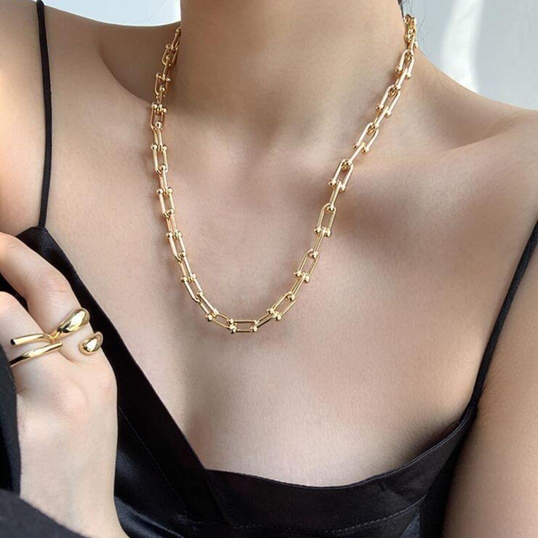 Bold and Chunky Ball-Link Chain Necklace- BELLE DE SOIREE link chain necklace