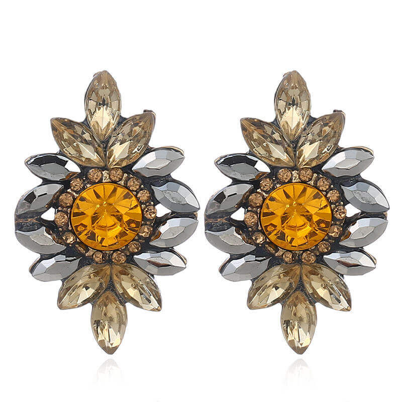 Brown rhinestones statement earrings-BELLEDESOIREE