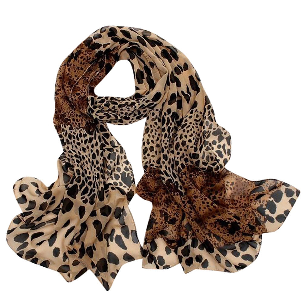 Chiffon Leopard Print Scarf -  belledesoiree.com