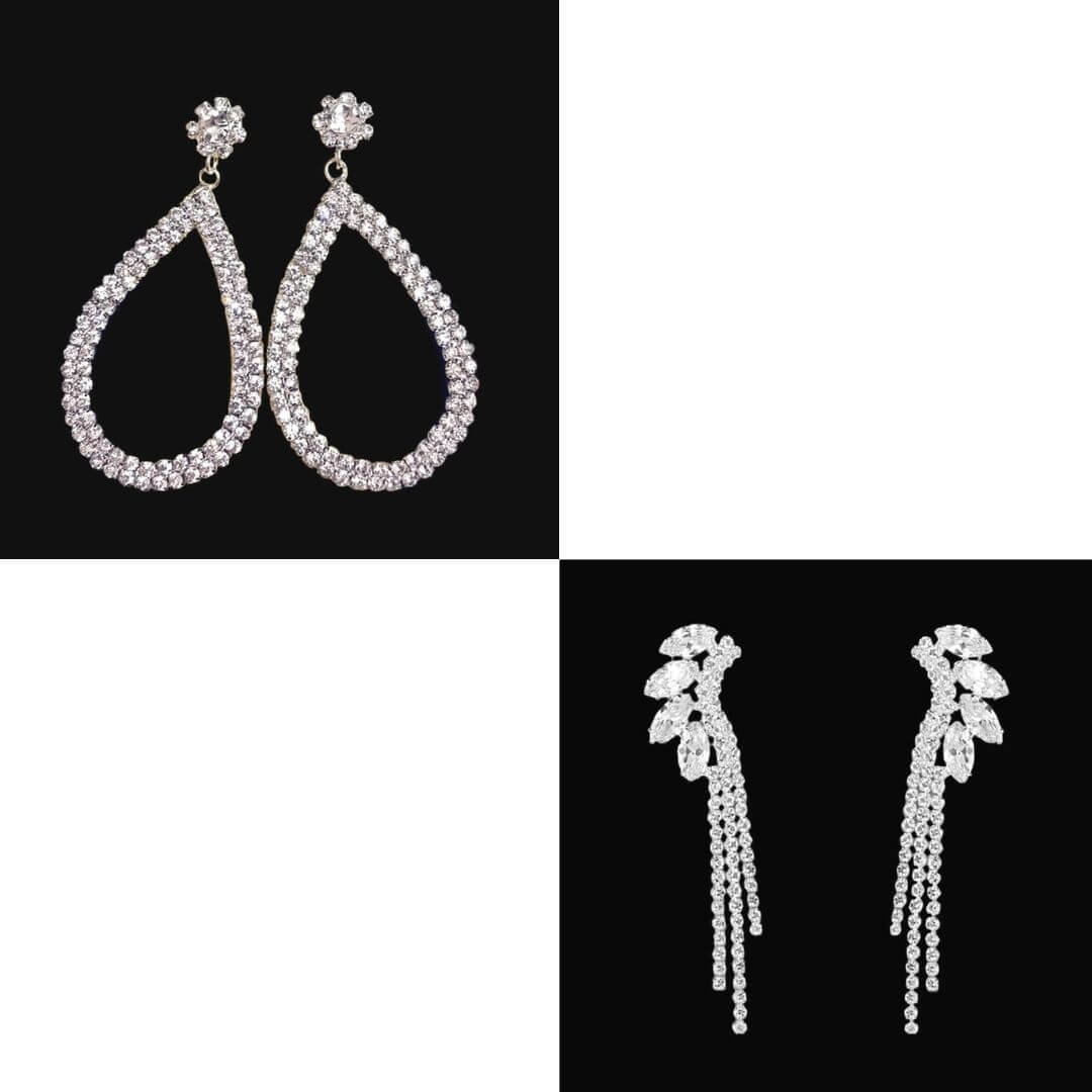 Two sets of Clear Sparkling Rhinestones Pendant Earrings- Belle de Soiree Rhinestones pendant earrings sets