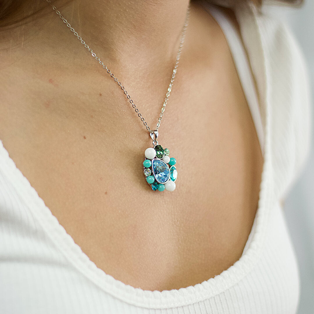 Crystal Blue Pendant Necklace- BELLE DE SOIREE  blue pendant