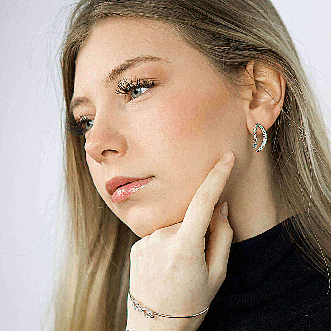 Crystal Bohemian Earrings shown on a model-belledesoiree