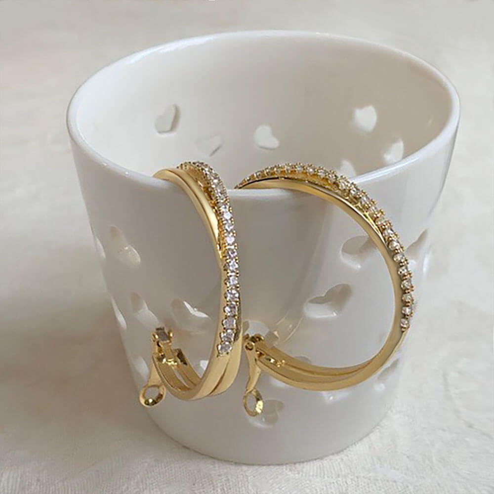 Cubic Zirconia Crossover Gold Hoop Earrings -belle de soiree Tanya earrings