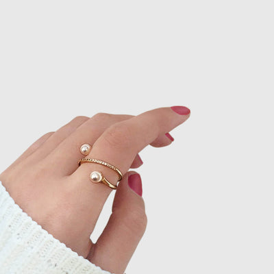 Delicate Pearl Twist Gold Adjustable Ring