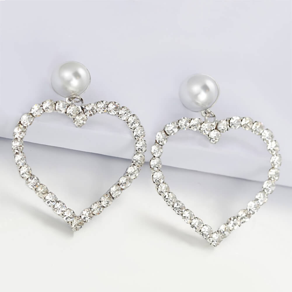 Diamante Big Heart Earrings - belledesoiree.com