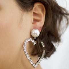 Silver Diamante Large Heart Hoop Earrings