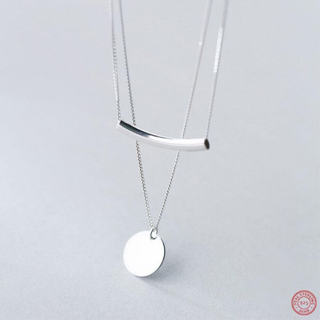 Sterling Silver double Choker Pendant Necklace- BELLE DE SOIREE silver double pendant