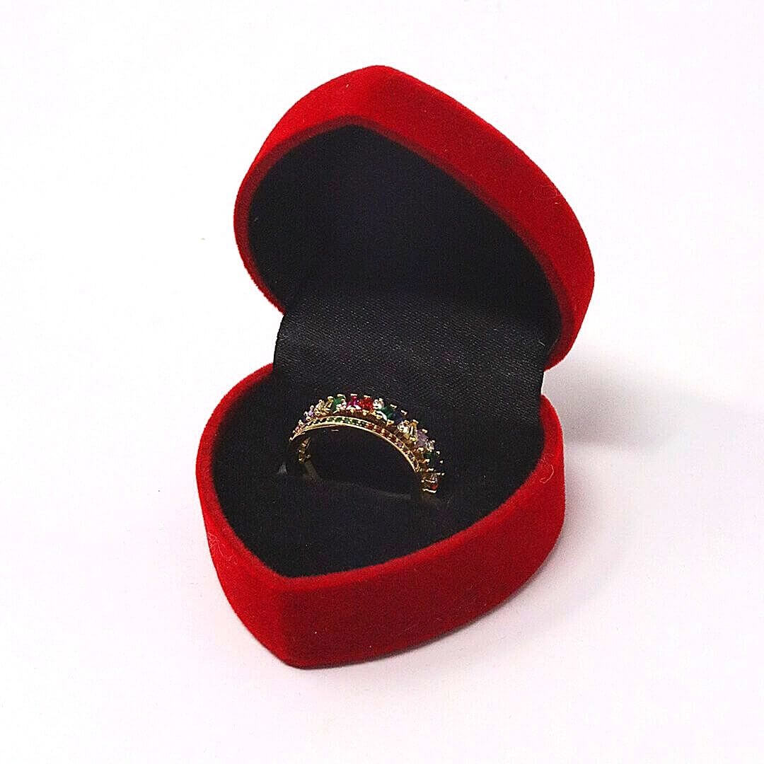 Rainbow Double Ring in a red ring box-belledesoiree