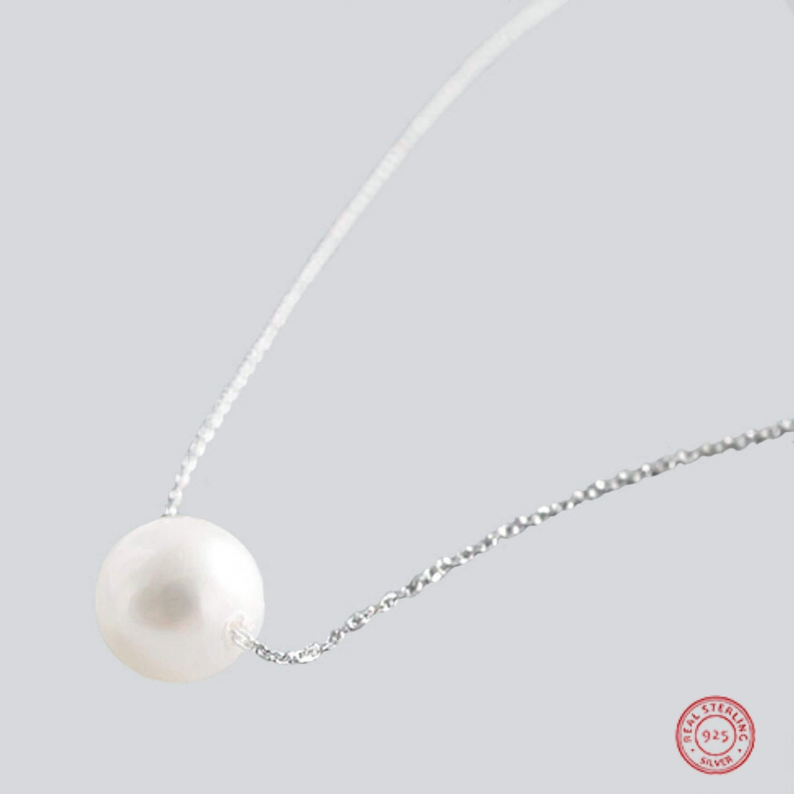 Genuine Silver Pearl Pendant shown with the silver stamp- BELLE DE SOIREE silver pearl pendant